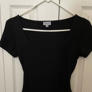 Medium square neck black body suit.